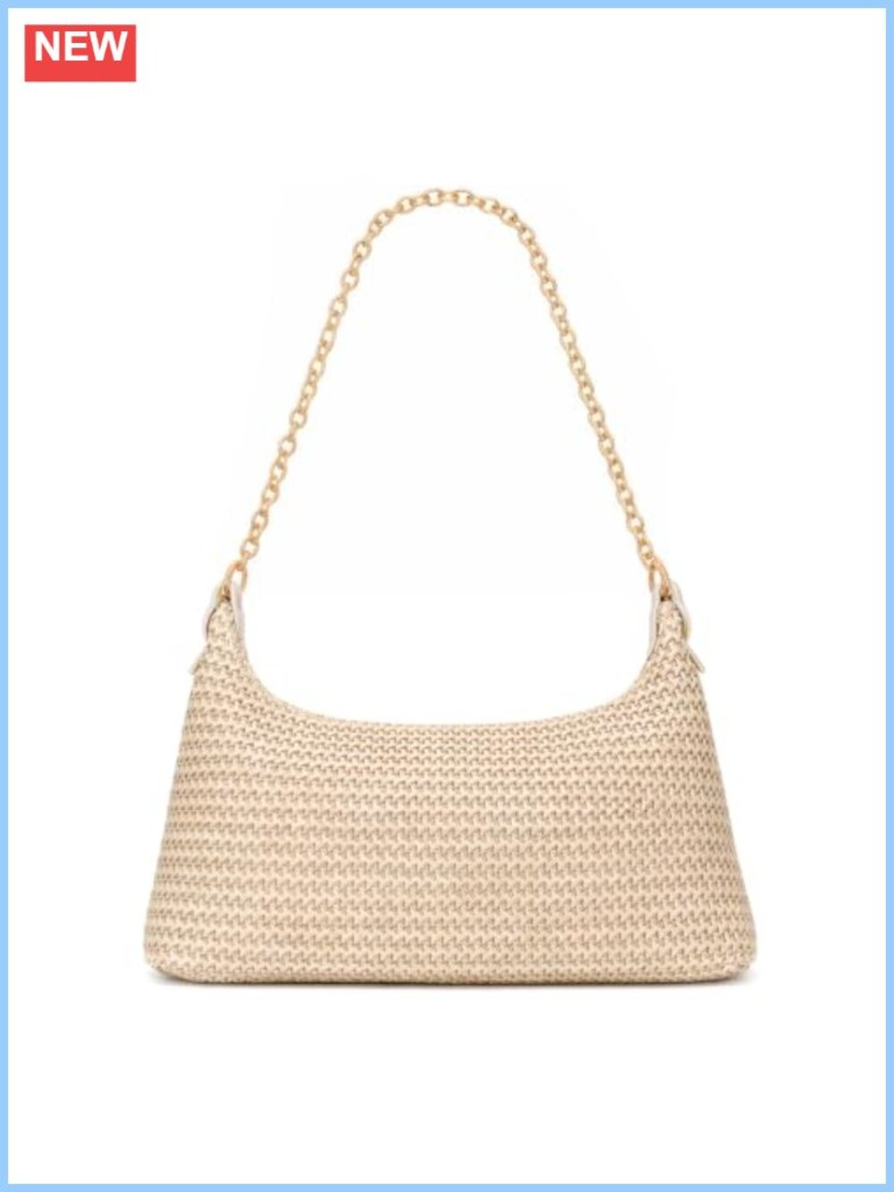 Straw Woven Boho Beach Tote Bag with Chain & Leather Strap